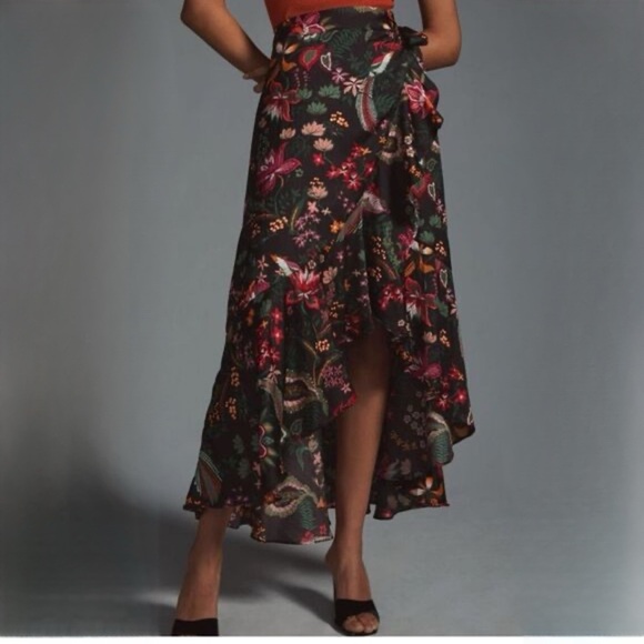 Anthropologie Dresses & Skirts - Anthropologie Black Floral Maxi Skirt Size Medium